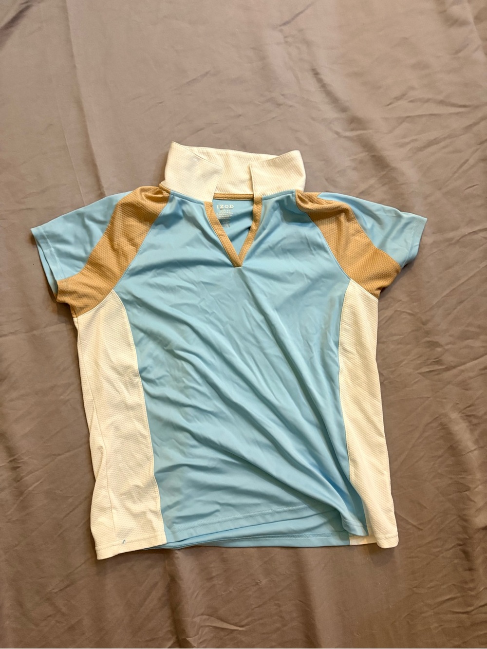 Izod Light Blue, White & Tan Girls Polo Top